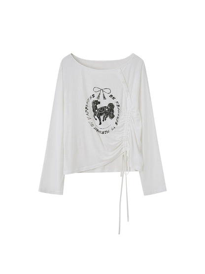 DIDDI MODA Bohemian Bow Pony Print Cropped Sleeve Tee