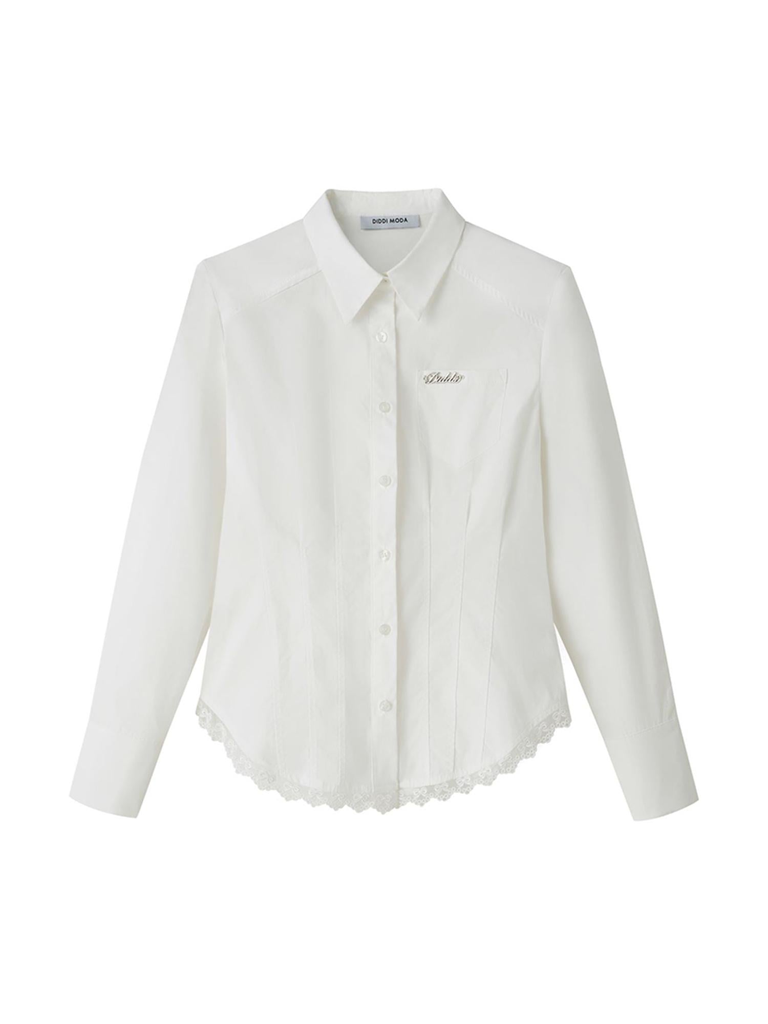 DIDDI MODA Elegant Lace Trimmed Polo Shirt With Waist Defining Fit