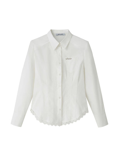 DIDDI MODA Elegant Lace Trimmed Polo Shirt With Waist Defining Fit