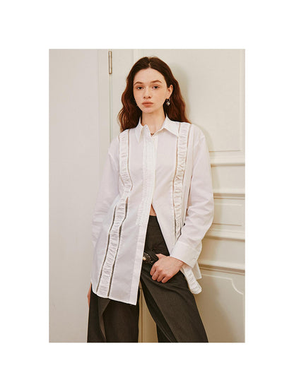 DIDDI MODA Lace Trimmed Sheer Ruffle Blouse