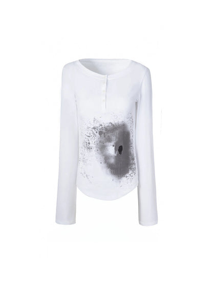 Punk Graphic Long Sleeve T-Shirt For Women Cotton Abstract Print Tee