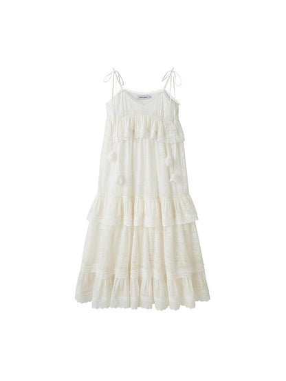 DIDDI MODA Floral Lace Tiered Bell Dress For Vacation