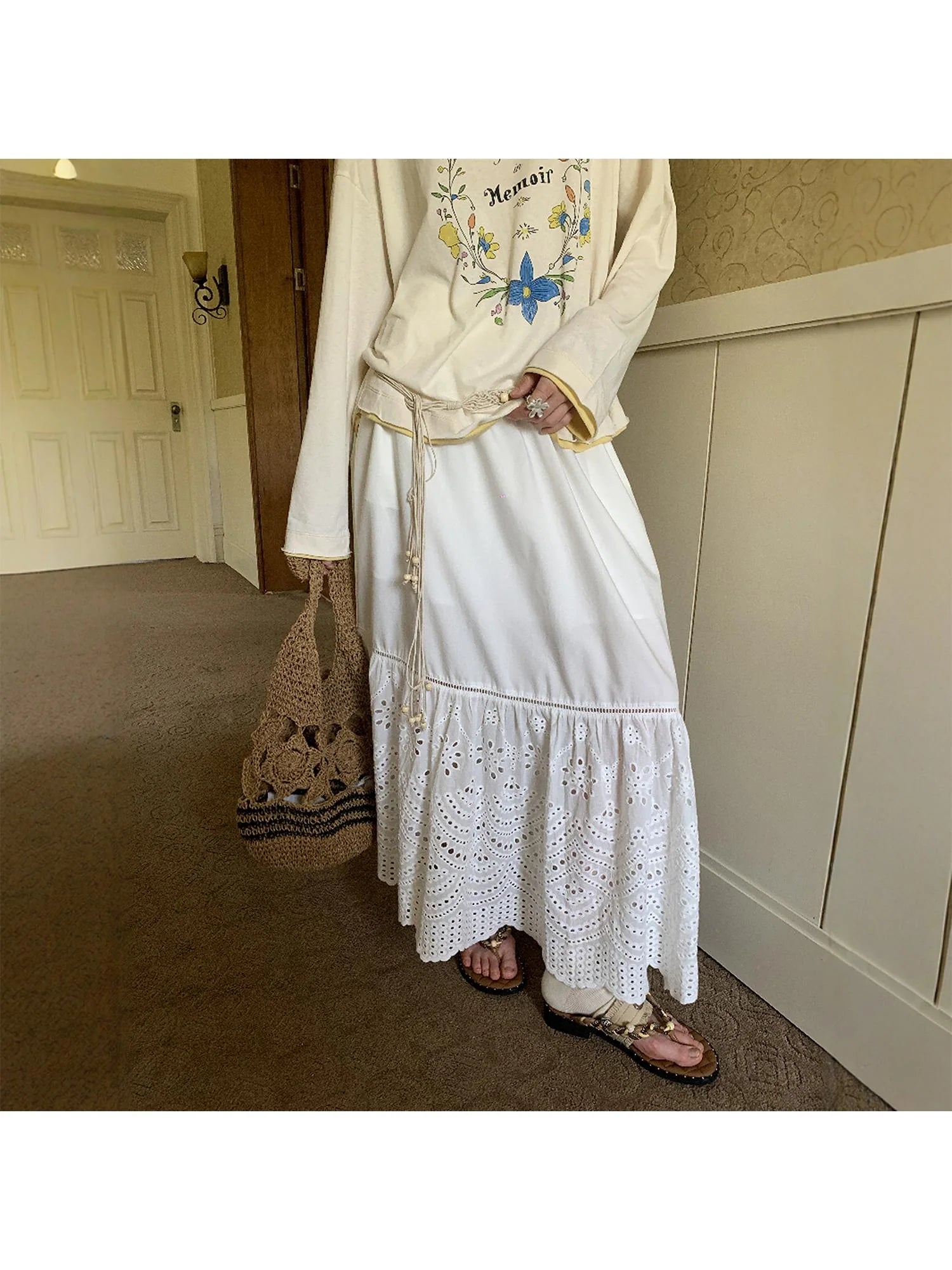 Elegant Cutout Embroidered Asymmetrical Midi Skirt