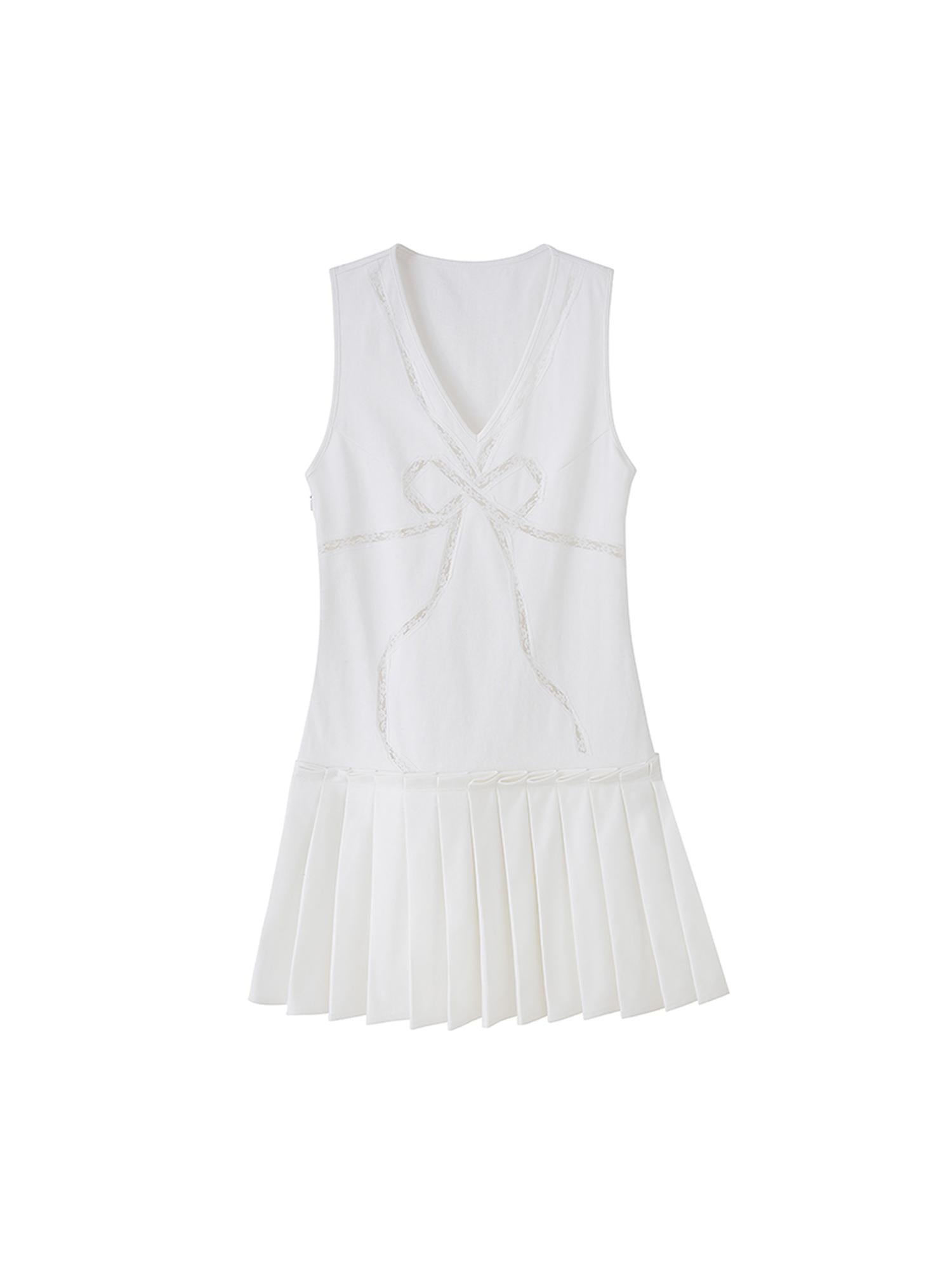 DIDDI MODA Elegant V Neck Lace Bow Ruffle Knit Dress