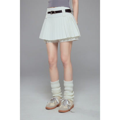 DIDDI MODA Elegant High Waisted Flared Skort With Lace Trim