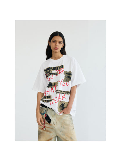 Peoplesense Creative Graffiti Lettering Oversized Tee