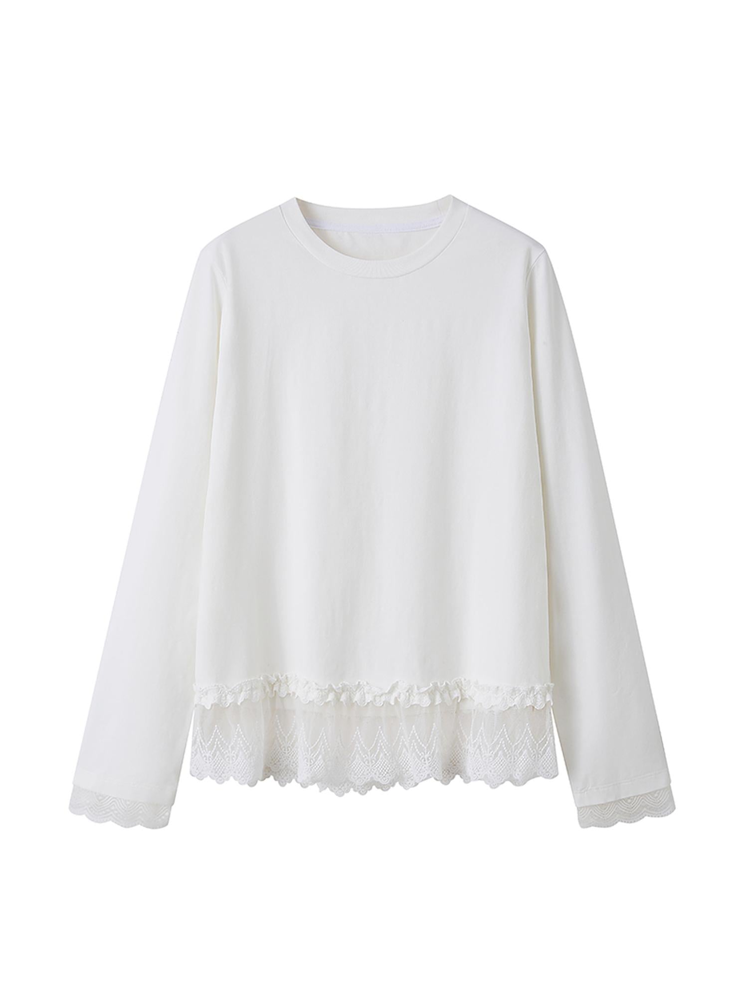 DIDDI MODA Lace Trimmed Layered Oversized Cotton Tee
