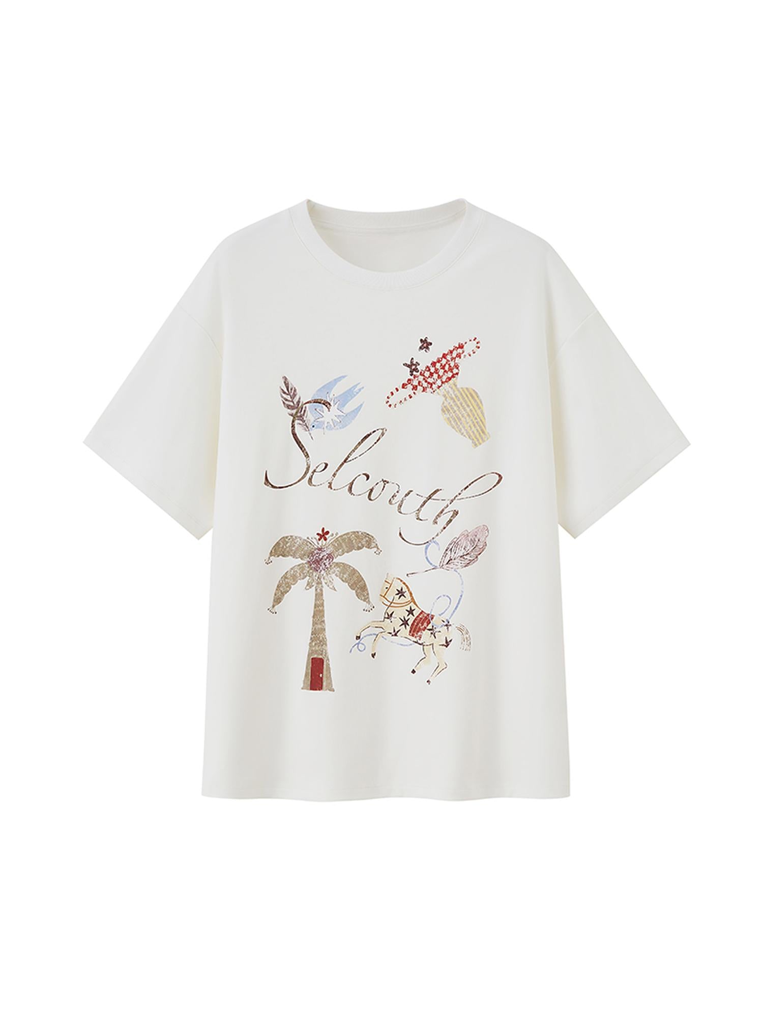 DIDDI MODA Bohemian Print Loose Fit Vintage Graphic Tee