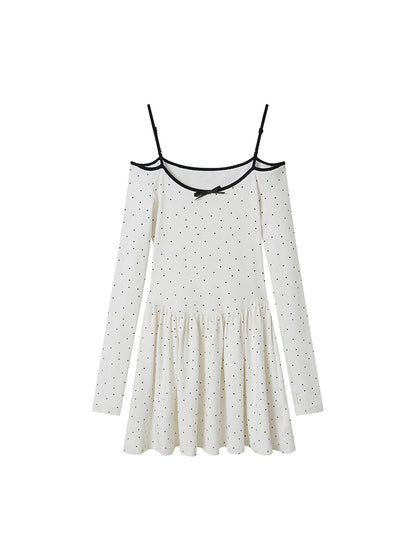 DIDDI MODA Butterfly Dot Colorblock Off Shoulder Knit Dress