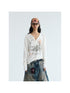 Peoplesense Retro White Ink Print Washed Loose Fit Long Sleeve Tee