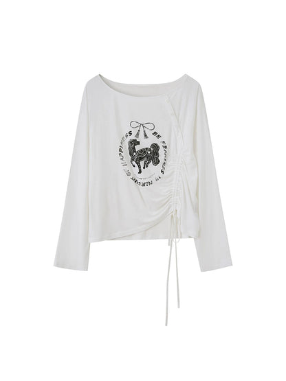 Bohemian Bow Pony Print Cropped Sleeve Tee