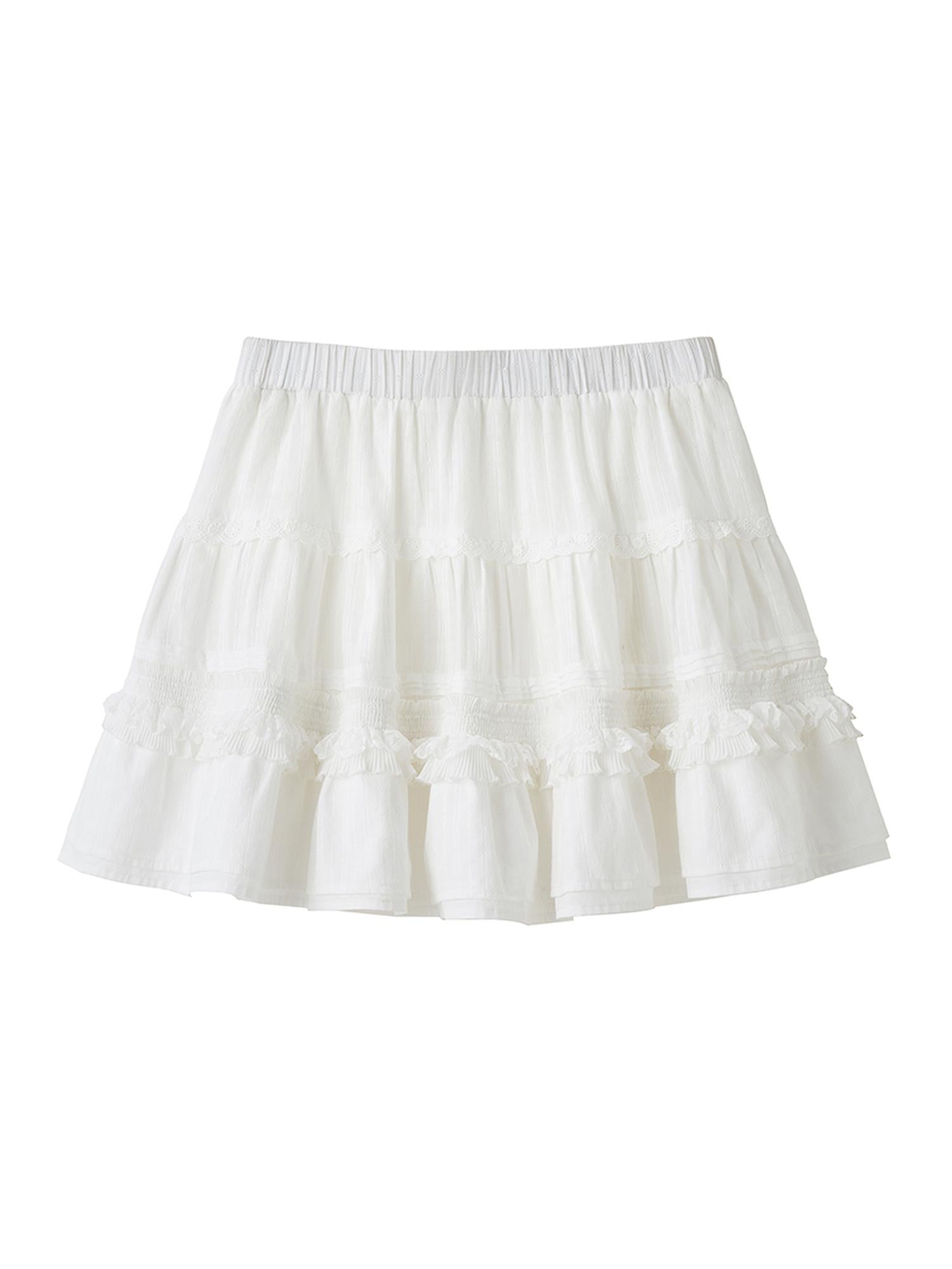 DIDDI MODA Layered Lace Cake Mini Skirt Floral Embroidery High Waist A Line