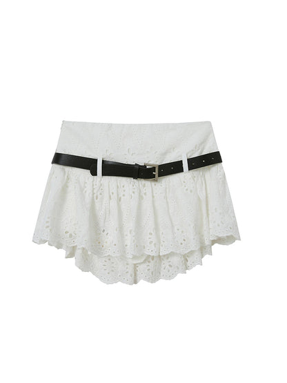 SweetChilling A-Line Pleated Skirt With Belt Low Waist Preppy Style Skirts