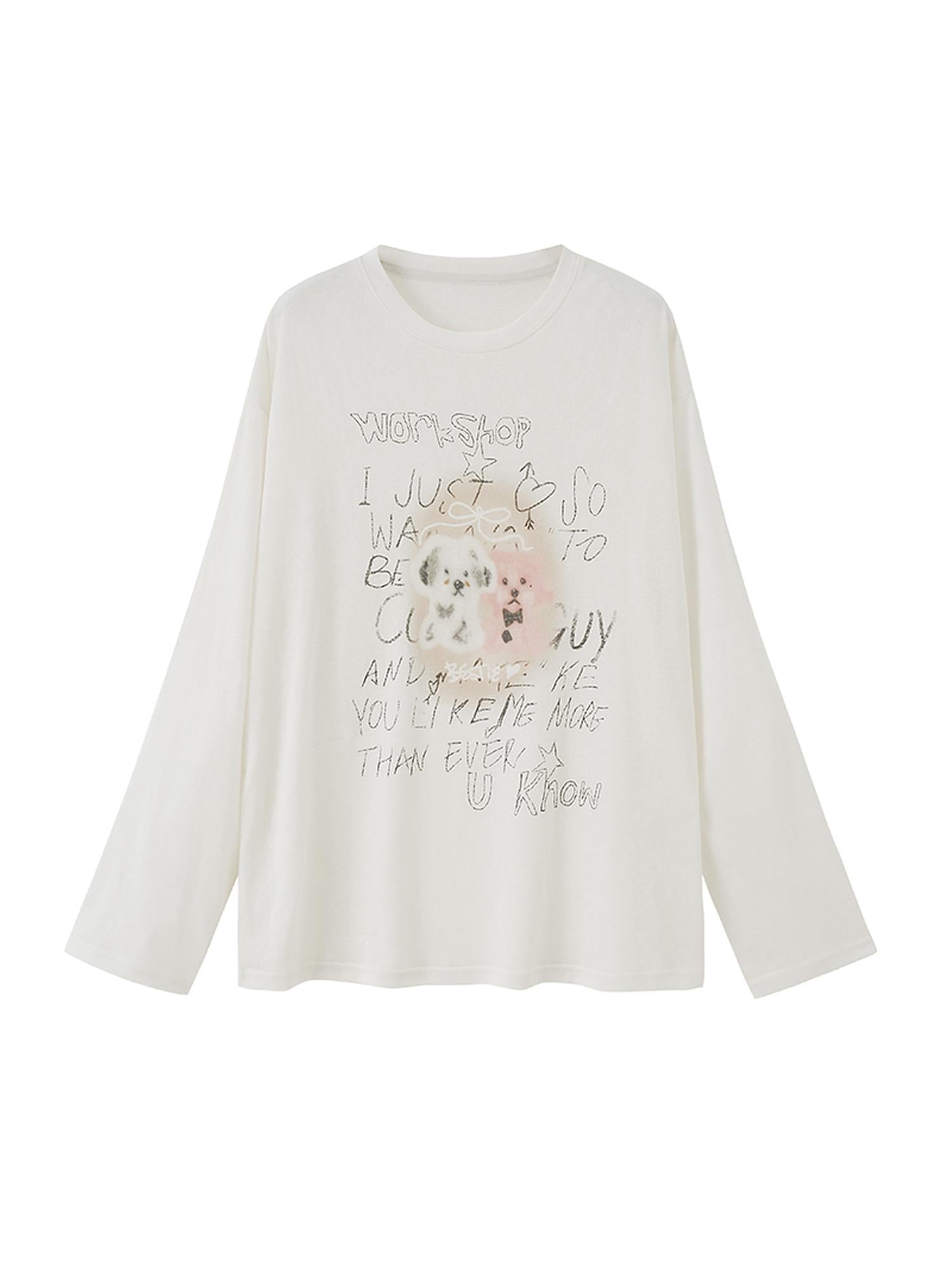 DIDDI MODA Floral Pup Print Tee Overshirt Denim Set