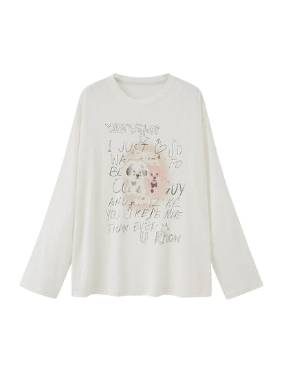 DIDDI MODA Floral Pup Print Tee Overshirt Denim Set