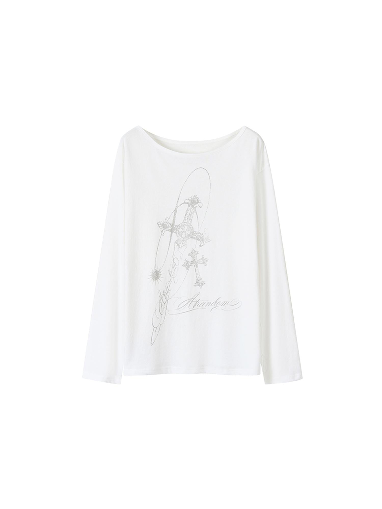 atrandom Flowy Off-Shoulder Printed Blouse Long Sleeve Sunshirt Top