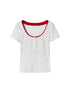 DIDDI MODA Polka Dot Mock Neck Contrast Trim Fitted Tee