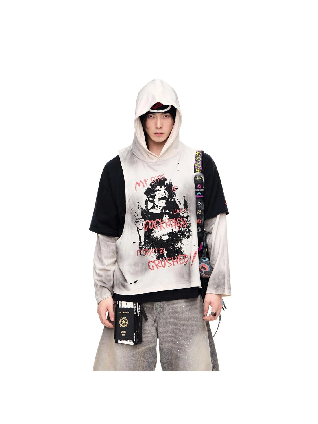 Retro Color Block Faux Two Tone Hooded Tee Unisex Sportswear