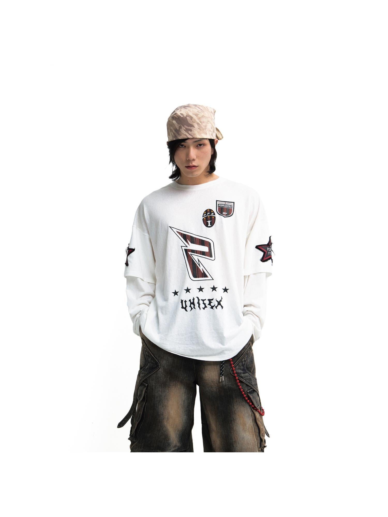 Peoplesense Quick Dry Embroidered Loose Fit Sporty Long Sleeve Tee