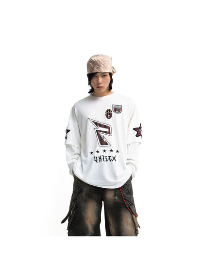 Peoplesense Quick Dry Embroidered Loose Fit Sporty Long Sleeve Tee