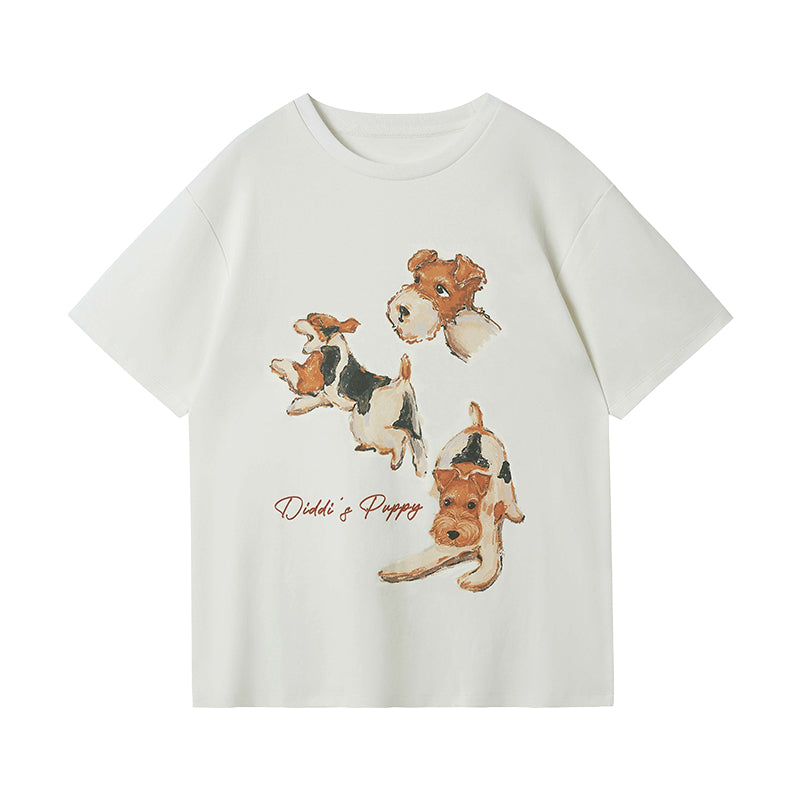 DIDDI MODA Playful Puppy Print Tee Layered Set With Pants