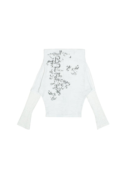 ARIADNAw Punk Retro Single Line Collar Graphic Print Stretch Top