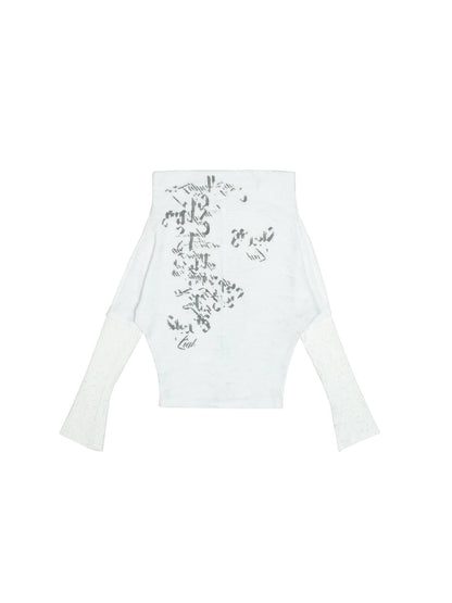 Punk Retro Single Line Collar Graphic Print Stretch Top