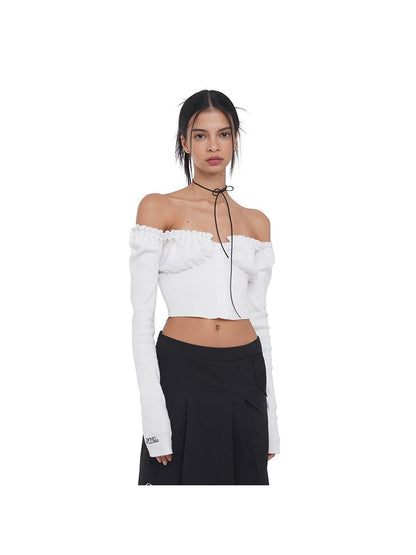 SweetChilling Off Shoulder Puff Sleeve Knit Top &amp; Vest Set Women Sweaters