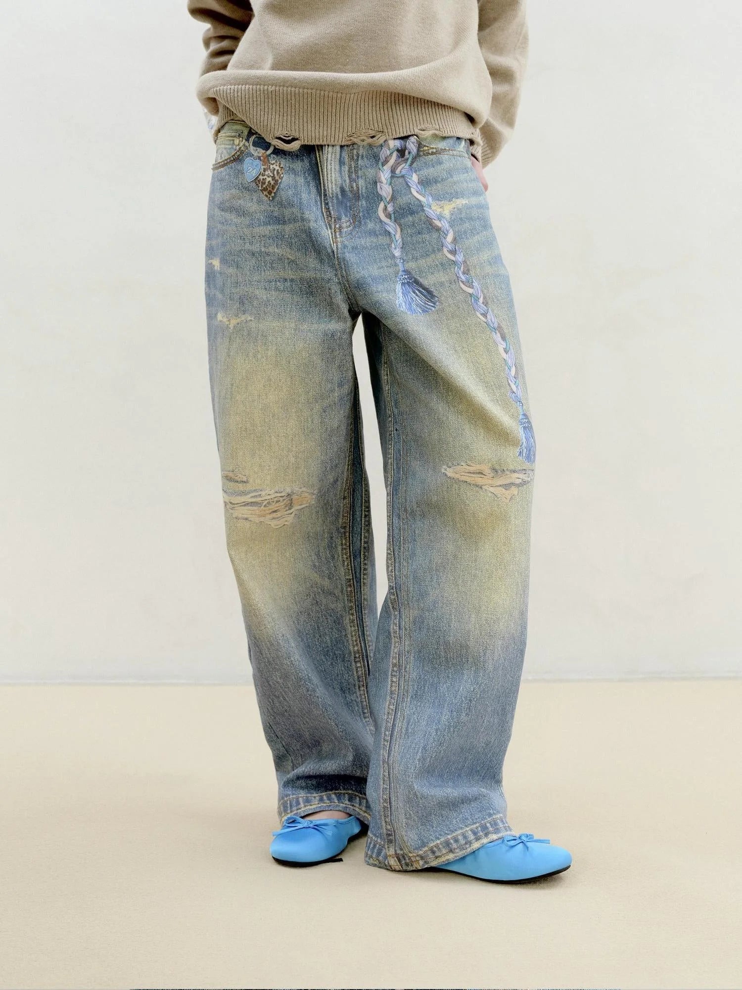 3 D Fun Charm Distressed Print Classic Blue Jeans
