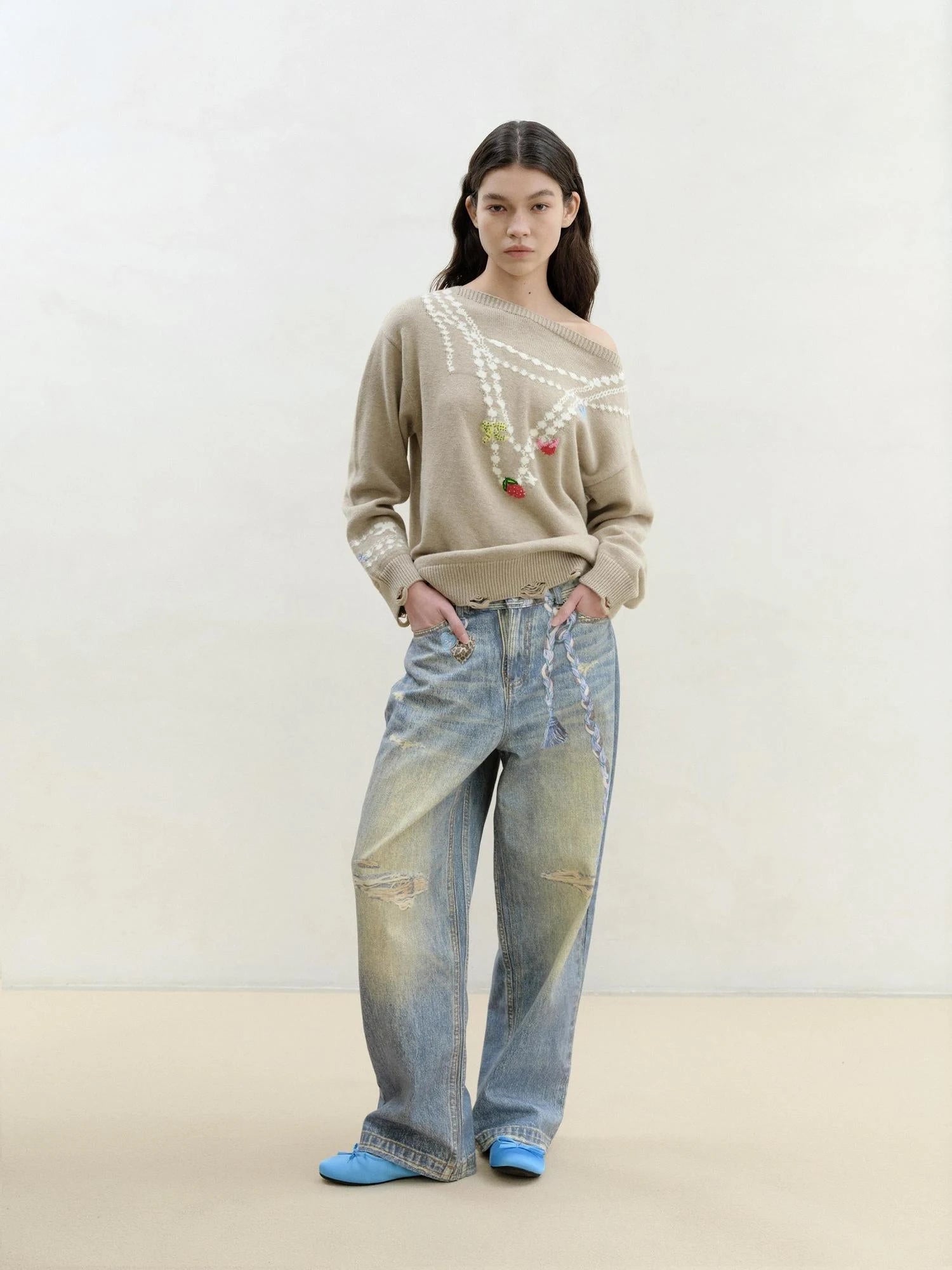3 D Fun Charm Distressed Print Classic Blue Jeans