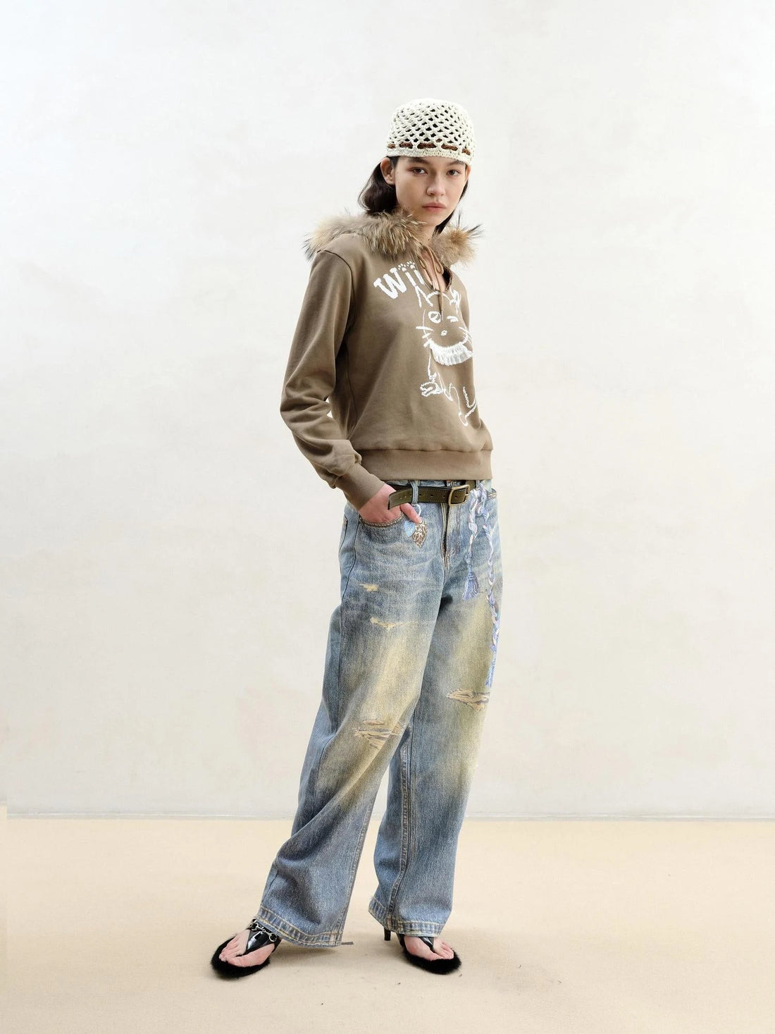 3 D Fun Charm Distressed Print Classic Blue Jeans