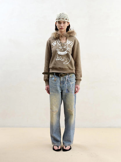 3 D Fun Charm Distressed Print Classic Blue Jeans