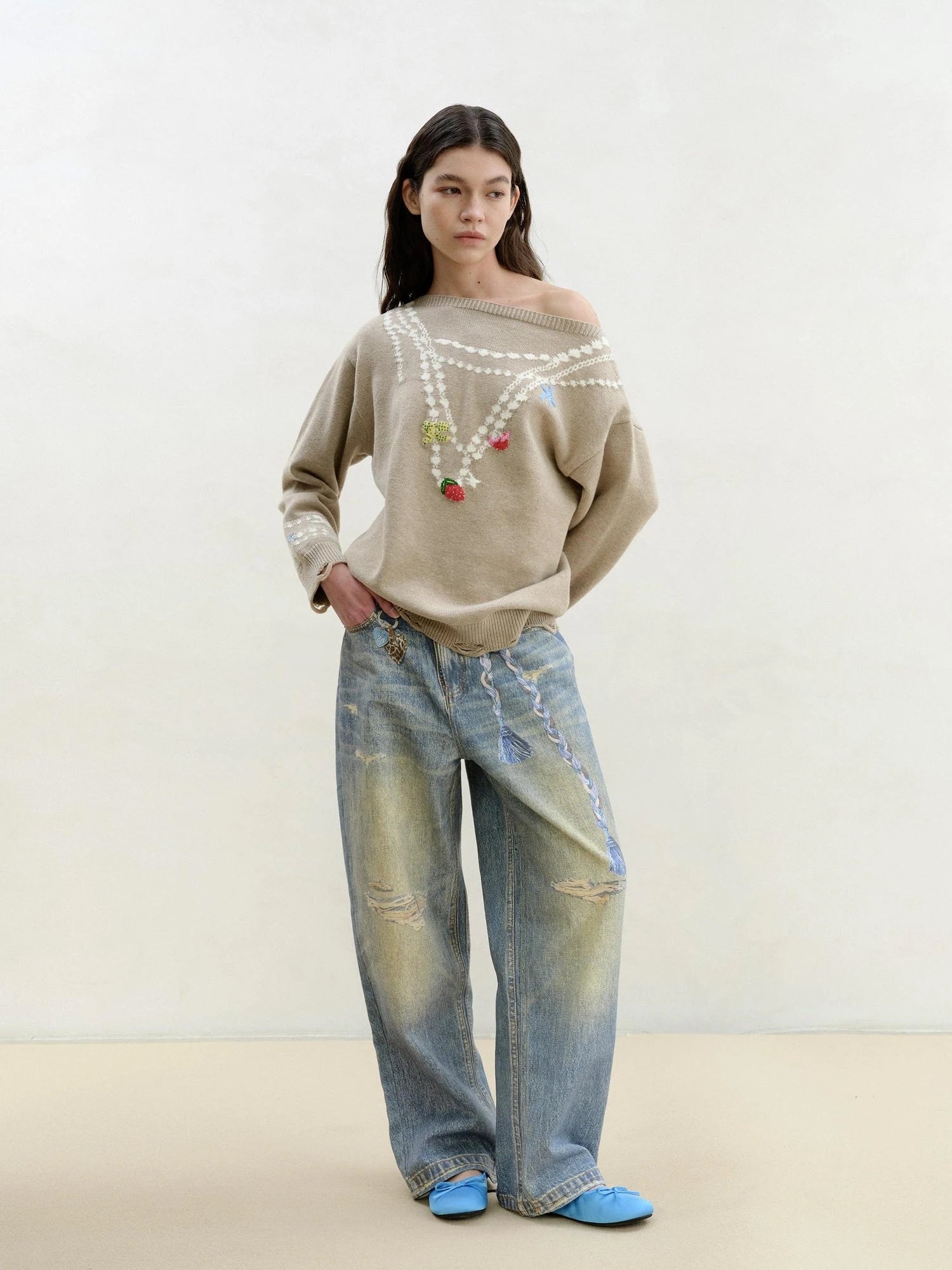 3 D Fun Charm Distressed Print Classic Blue Jeans