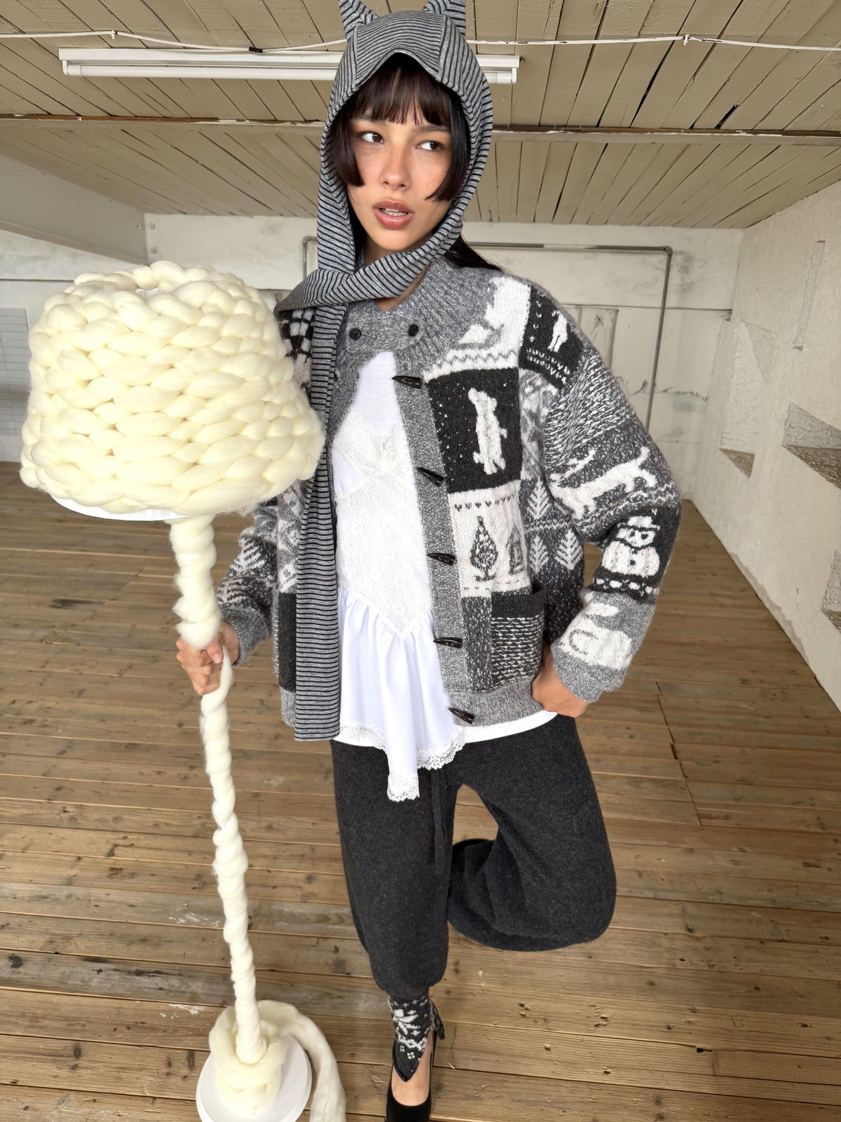 wii wil 3d Jacquard Patchwork Wool Women&