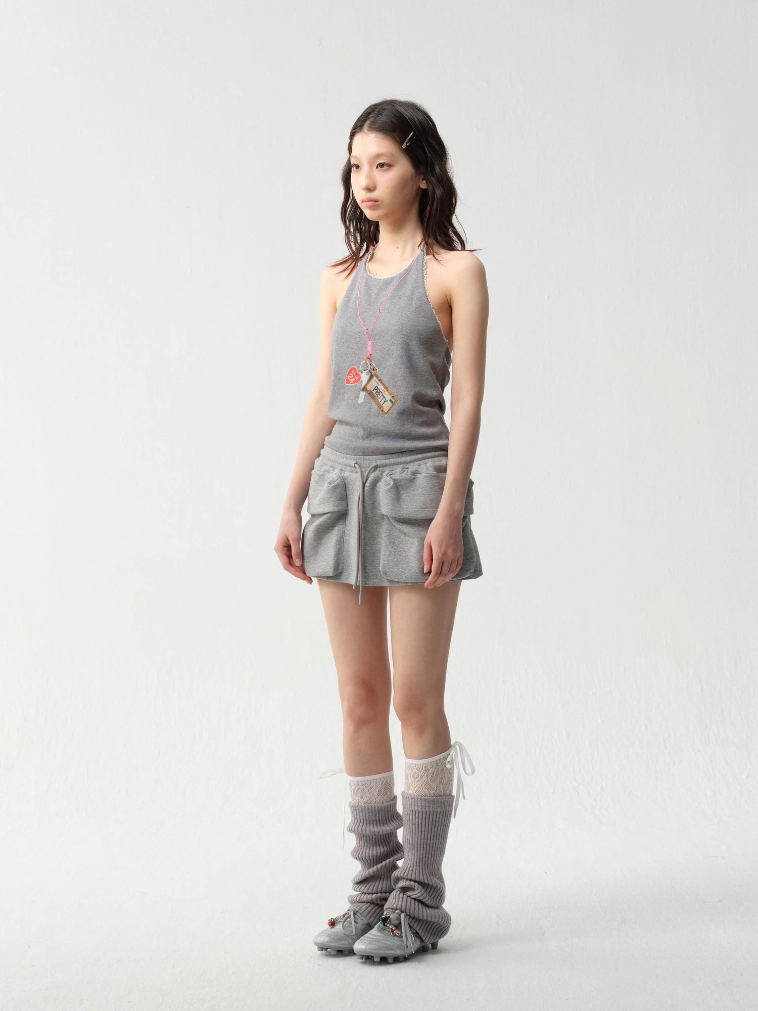 Adjustable Lace Trim Halter Top With Backless Design