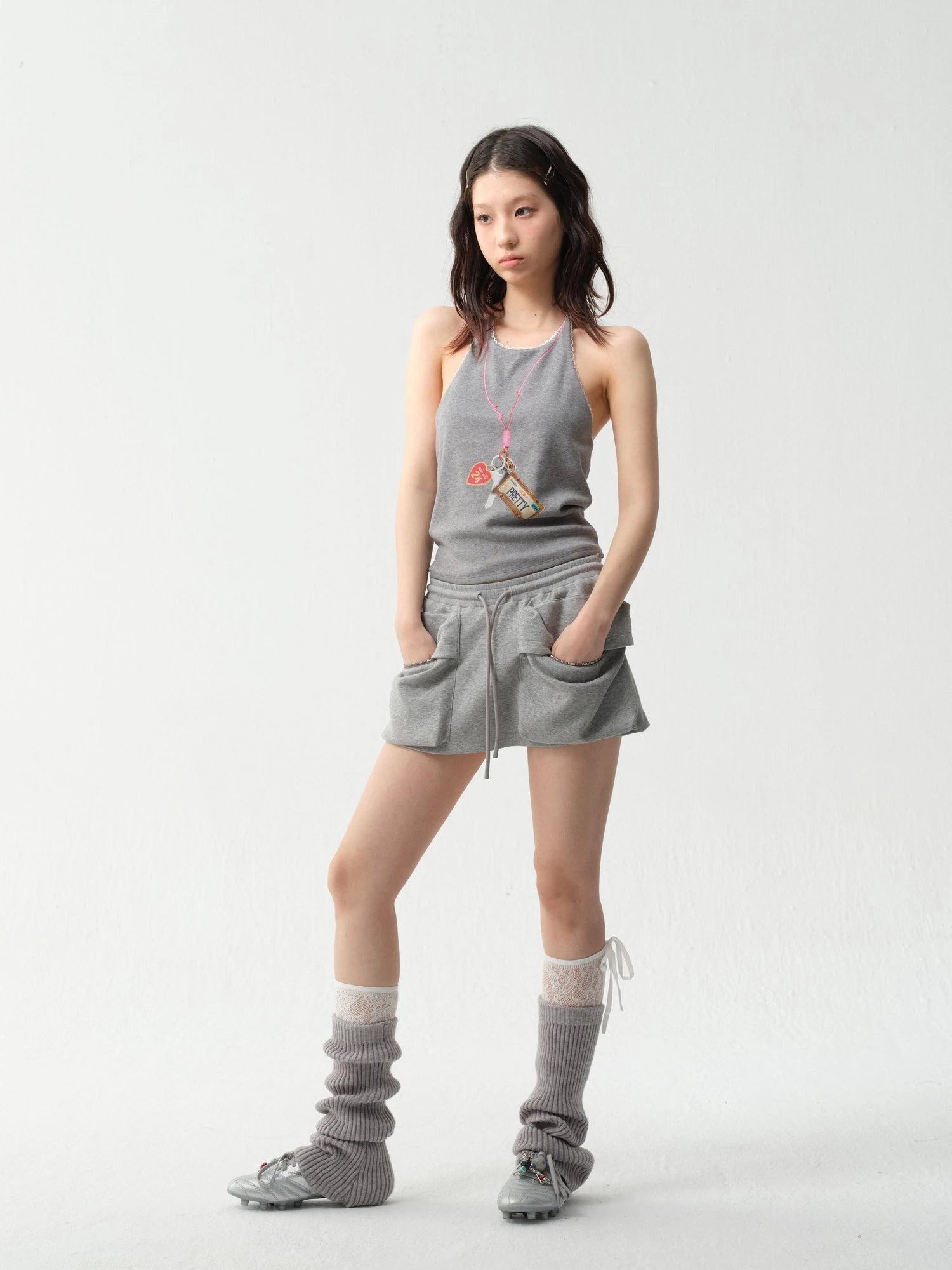 Adjustable Lace Trim Halter Top With Backless Design