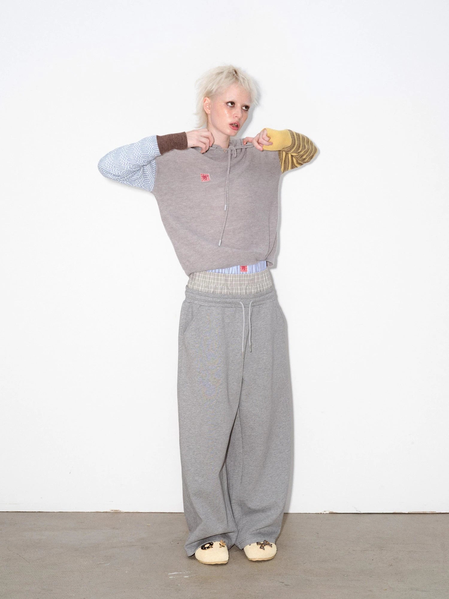 Alpaca Wool Blend Color Block Sleeve Hooded Sweater