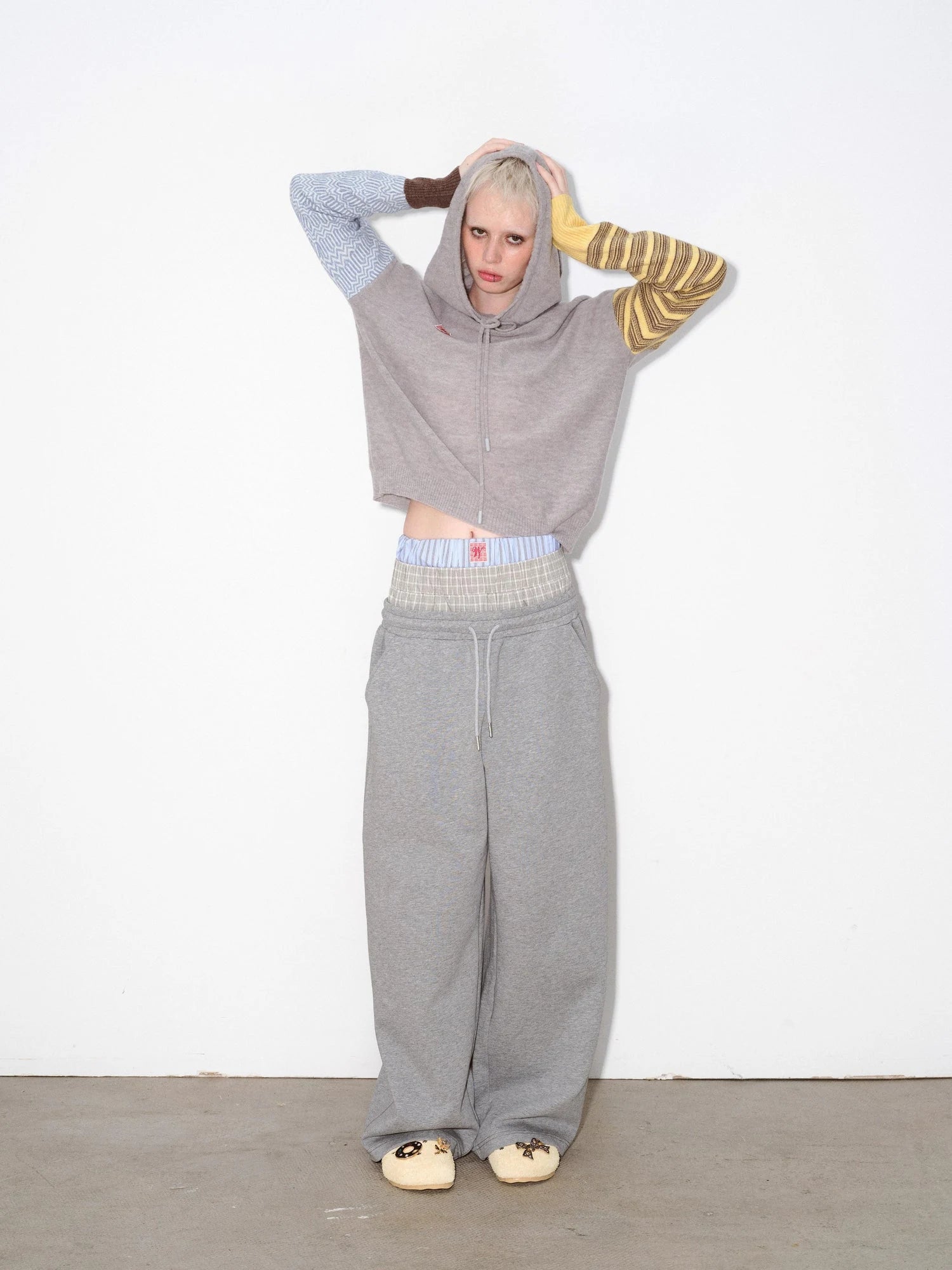 Alpaca Wool Blend Color Block Sleeve Hooded Sweater