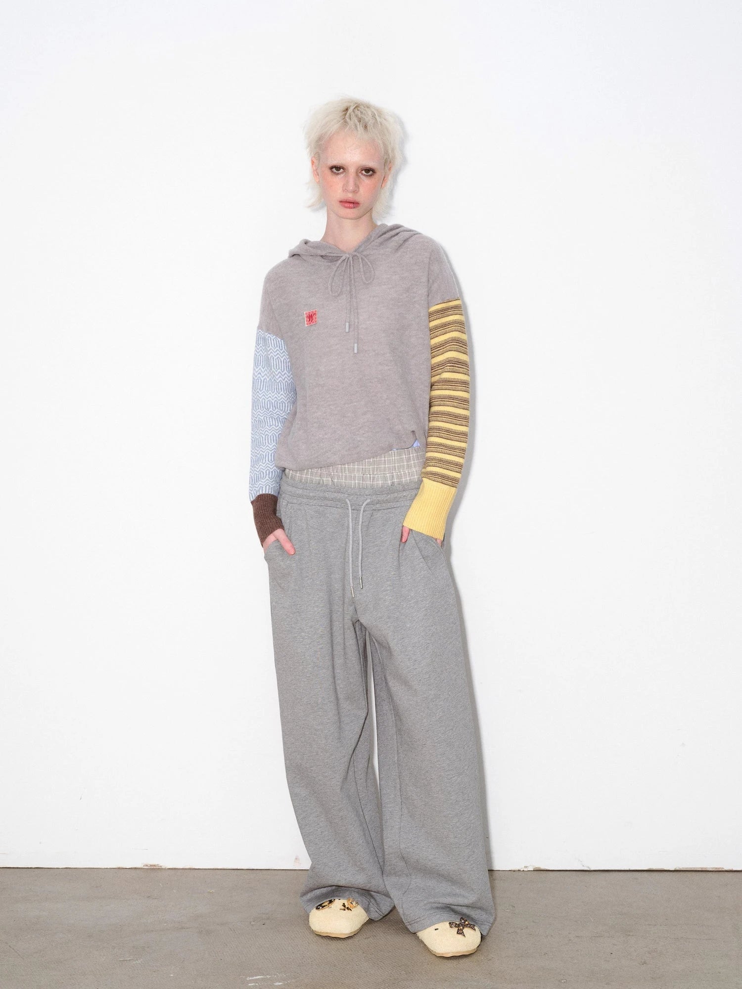 Alpaca Wool Blend Color Block Sleeve Hooded Sweater