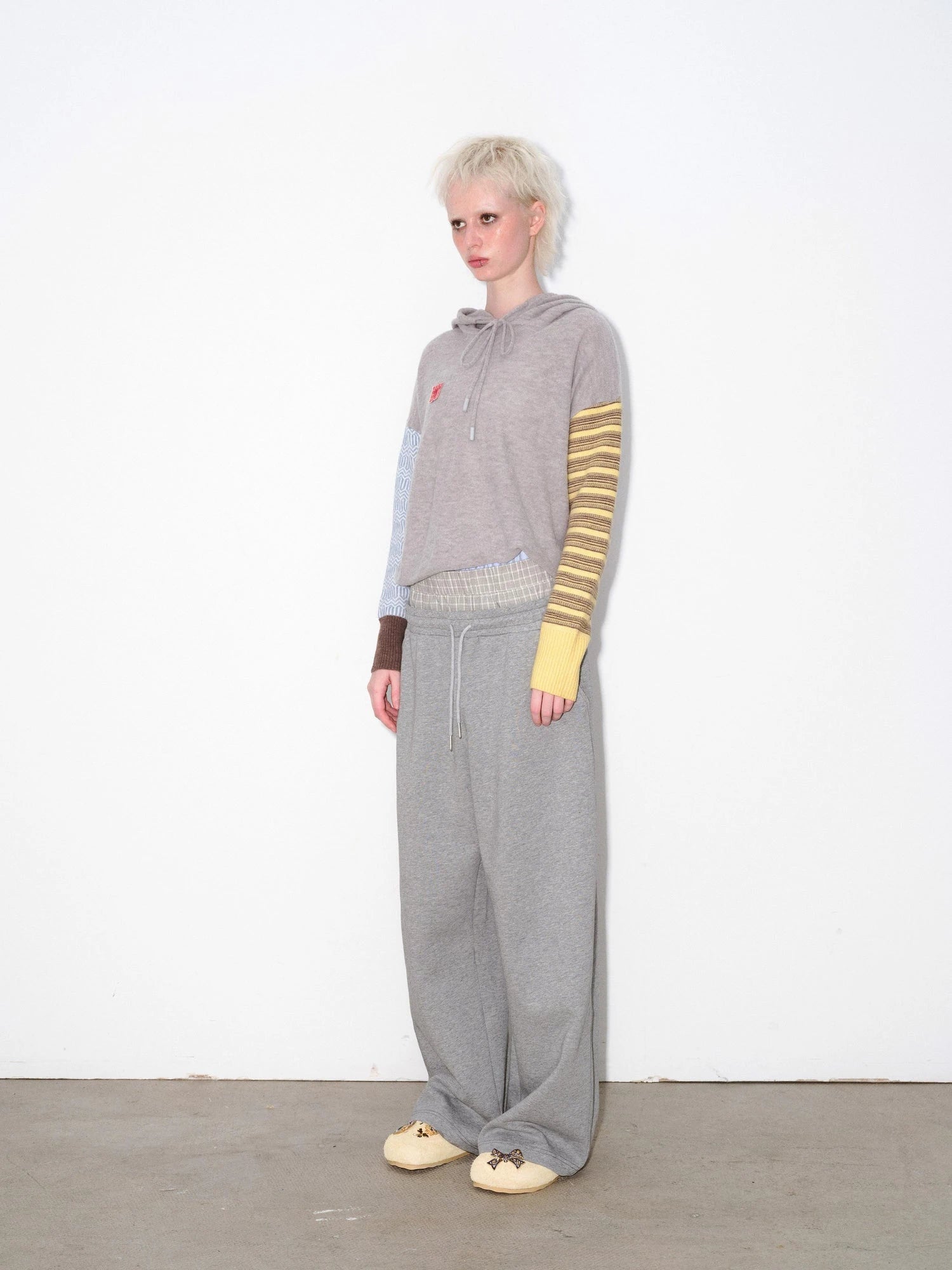 Alpaca Wool Blend Color Block Sleeve Hooded Sweater