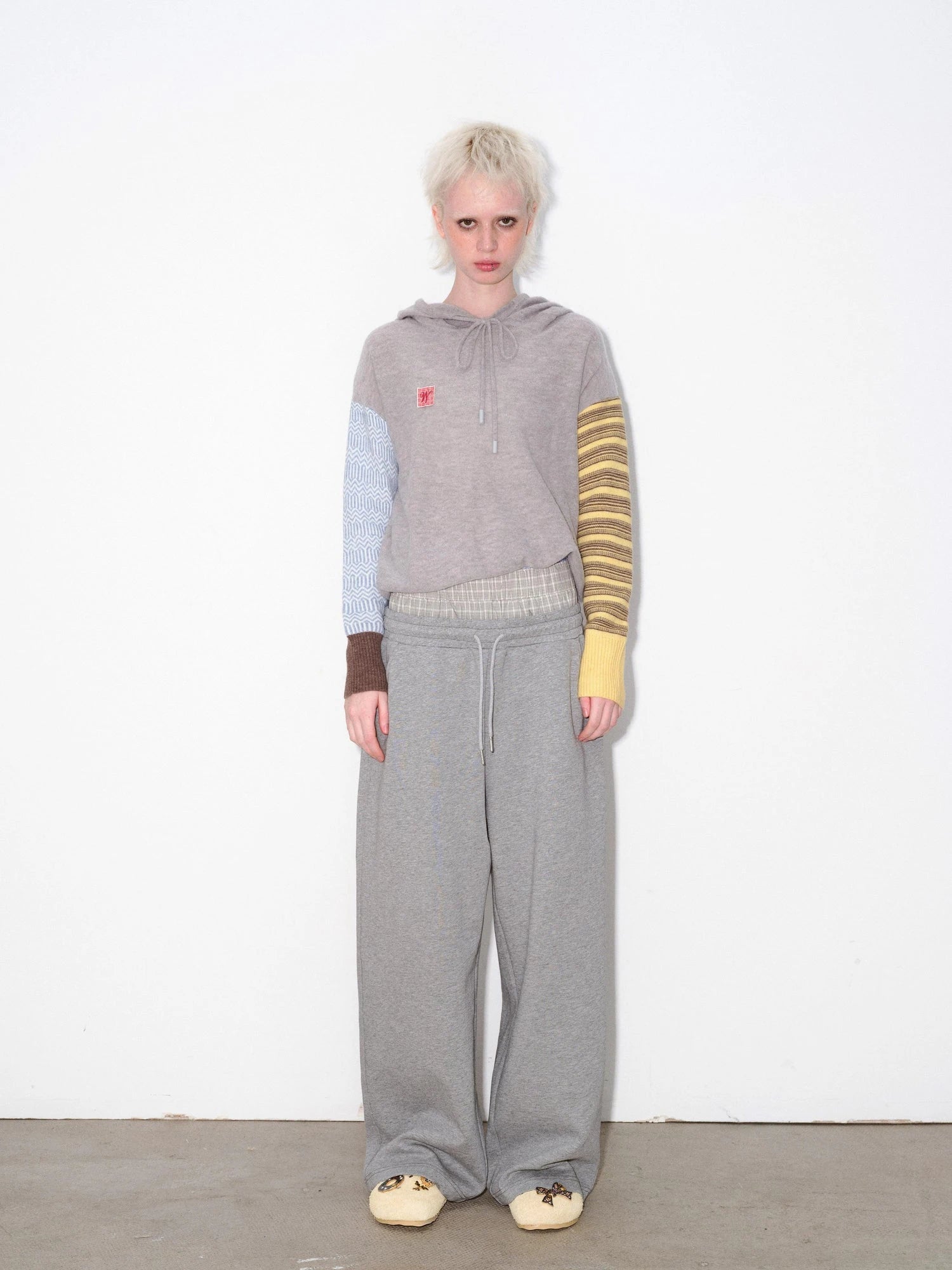 Alpaca Wool Blend Color Block Sleeve Hooded Sweater