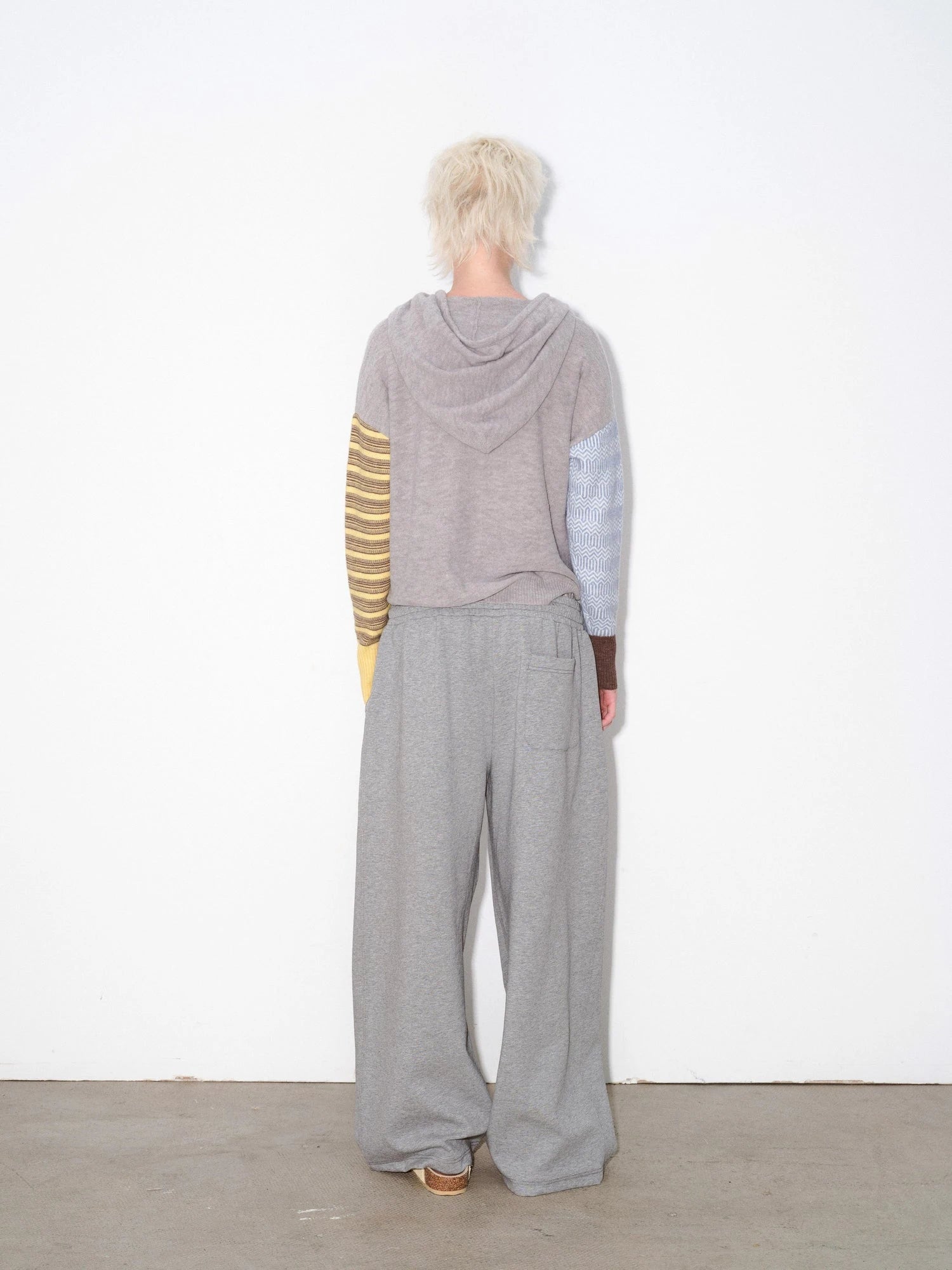 Alpaca Wool Blend Color Block Sleeve Hooded Sweater