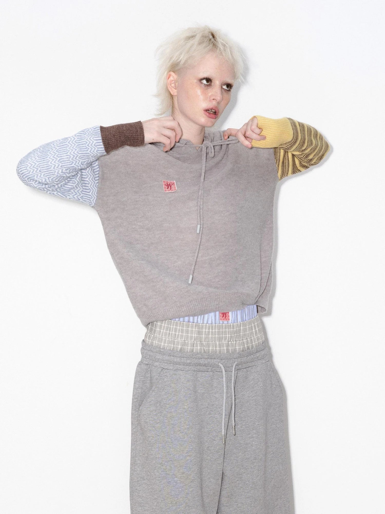 Alpaca Wool Blend Color Block Sleeve Hooded Sweater