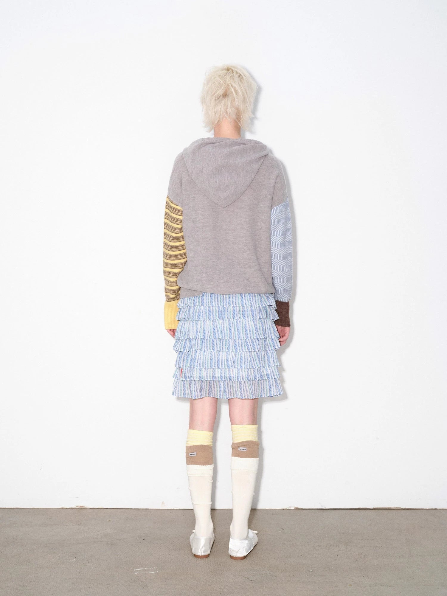 Alpaca Wool Blend Color Block Sleeve Hooded Sweater