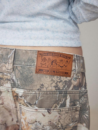 wii wil Bear Camo Washed Distressed Cargo Women&