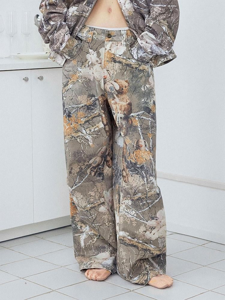 wii wil Bear Camo Washed Distressed Cargo Women&