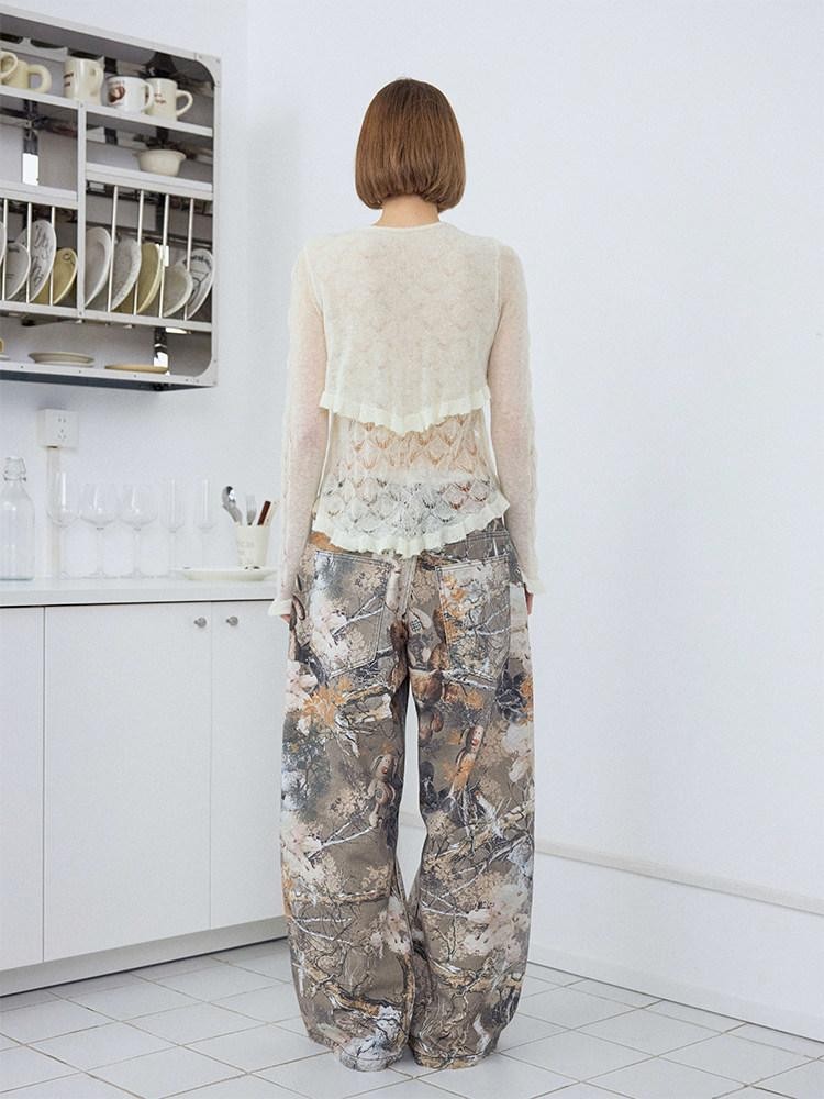 wii wil Beige Reversible Openwork Ruffle Women&