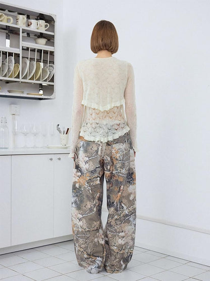 wii wil Beige Reversible Openwork Ruffle Women&