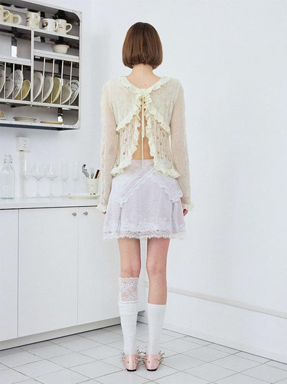 wii wil Beige Reversible Openwork Ruffle Women&