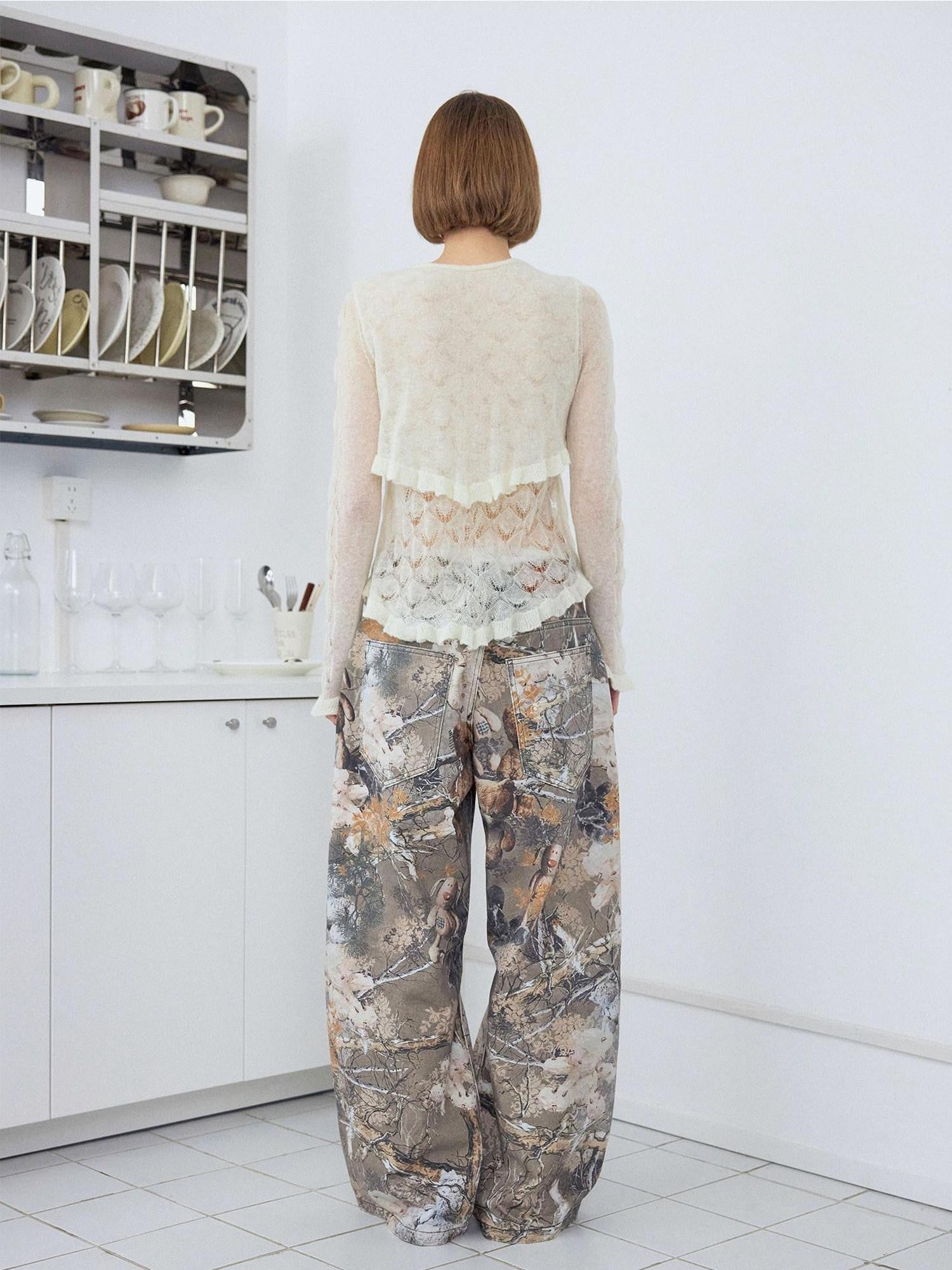 wii wil Beige Reversible Openwork Ruffle Women&
